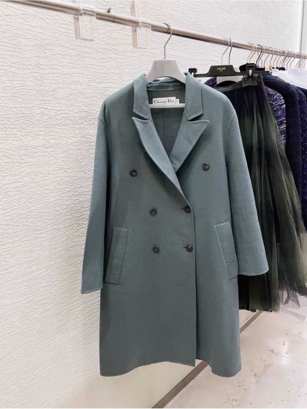 🚩steal Dior Double-Breasted Peacoat in Muted Teal